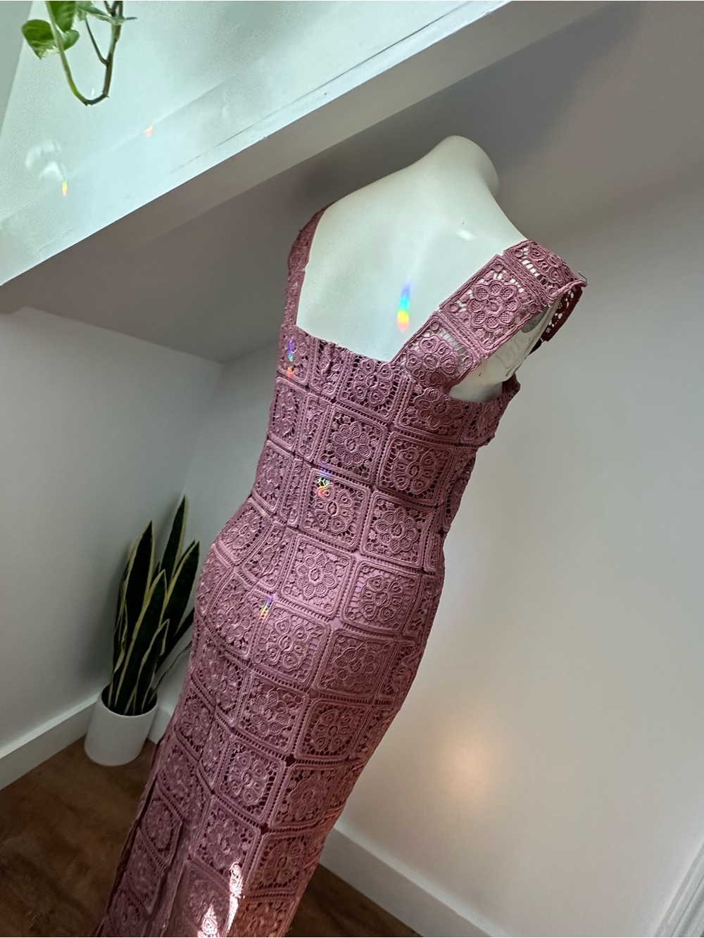 Just Me Mauve Crochet Maxi Dress with Square Neck - Picture 6 of 11